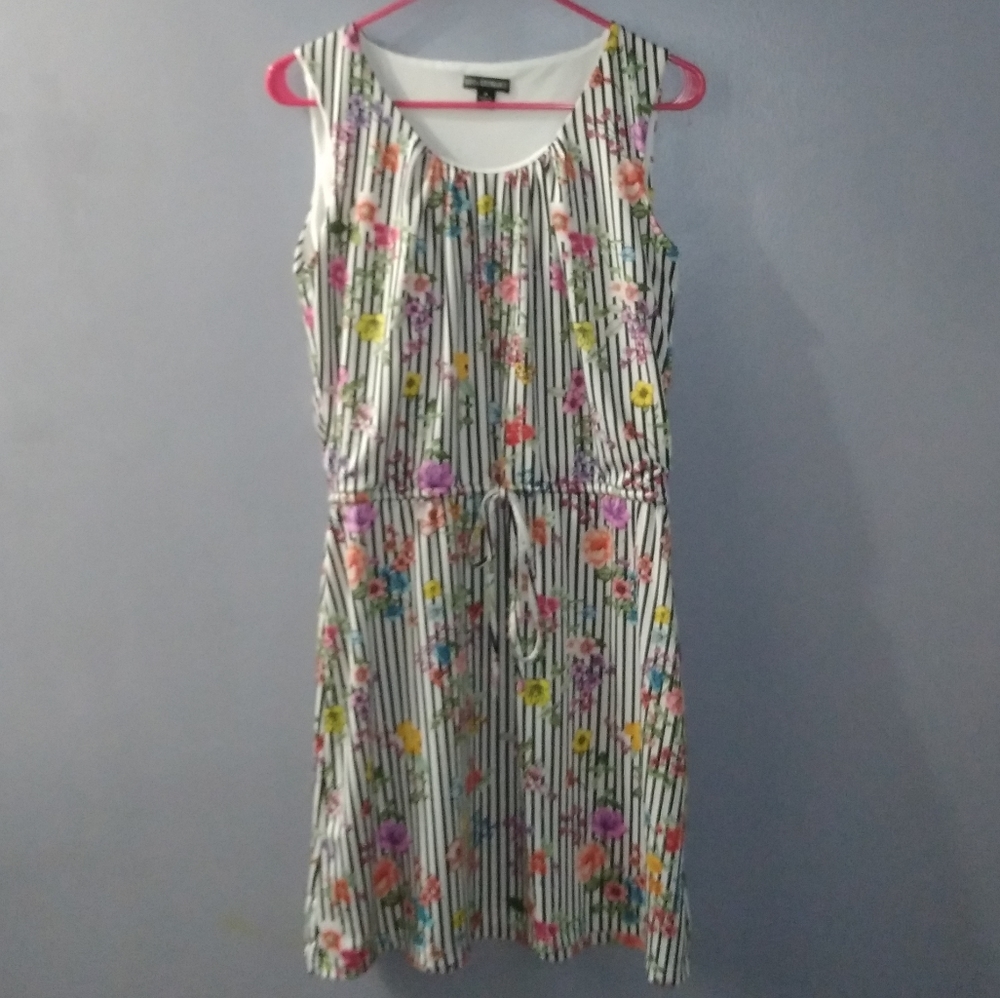 Black white and multicolored floral dress
